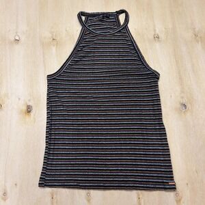 Volcom Tank Top Womens Large Black Striped Halter Neck Jersey Lived In Lounge